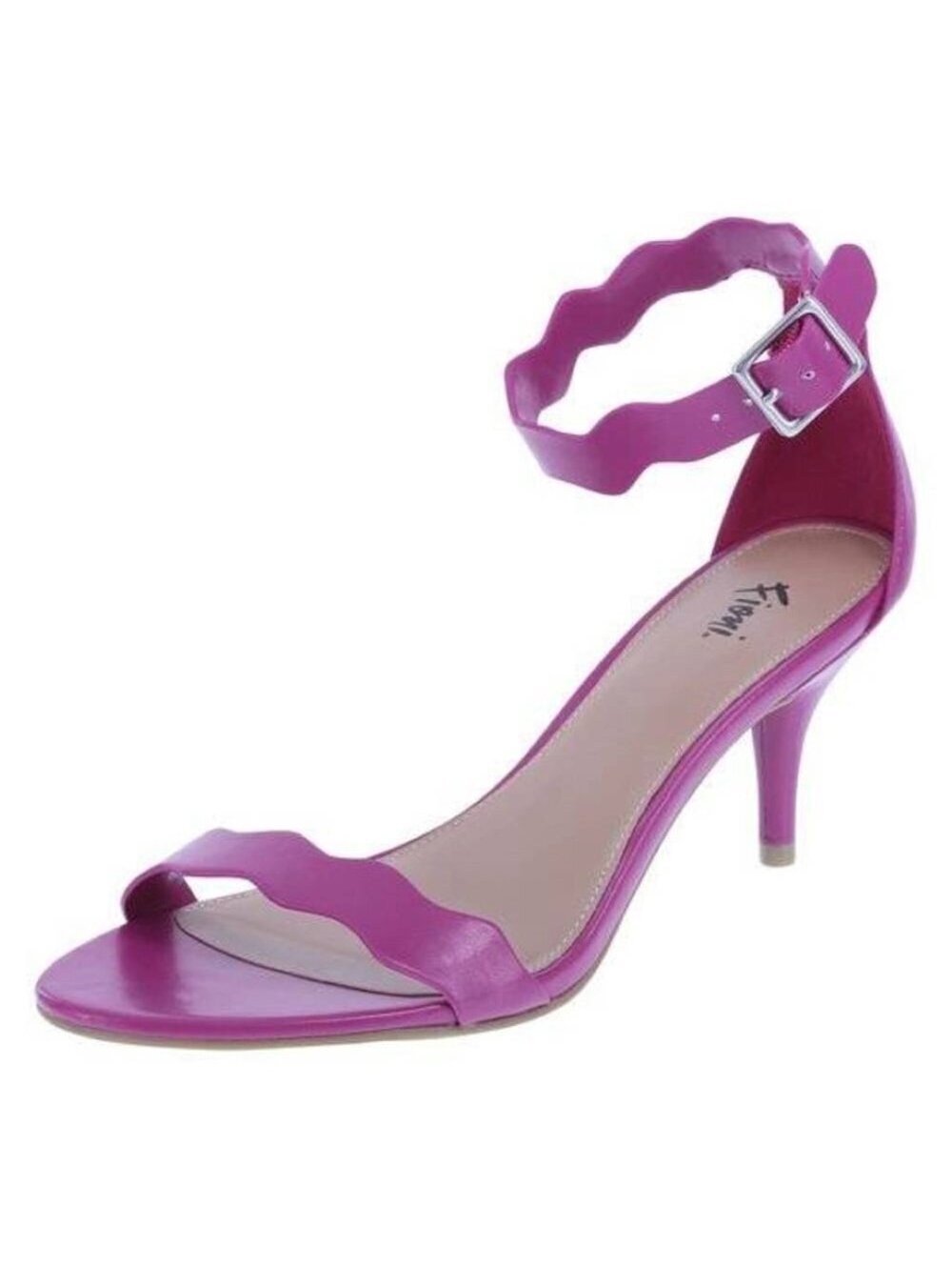 Fioni Sandals 6.5 Womens Pink Scallop Pumps Open Toe Heel Fx Leather Ankle Strap